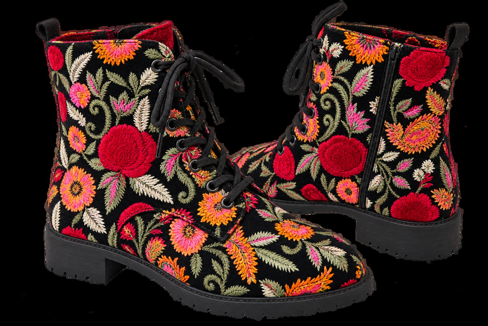 JustFab Embroidered Floral Combat Boots